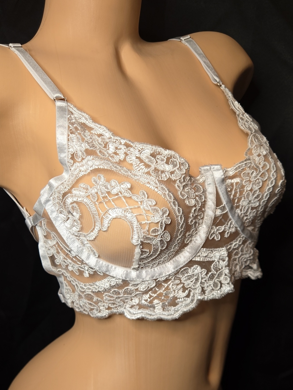Sheer Lace Underwire Bralette in White